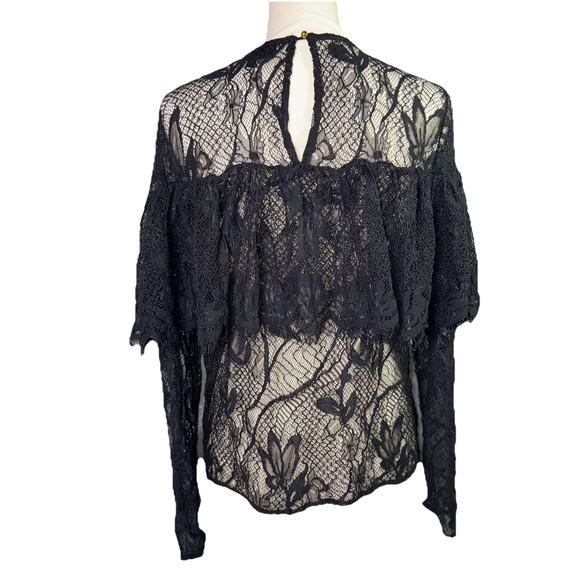 Who What Wear Black Medium Sheer Lace Ruffle Top Long Sleeve Whimsygoth Witchy - Picture 4 of 8